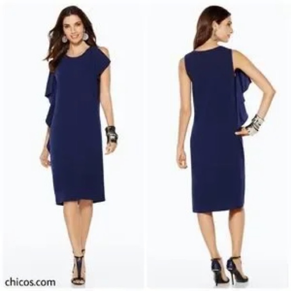 Chico’s Black Label Flutter Dress in Midnight Blue